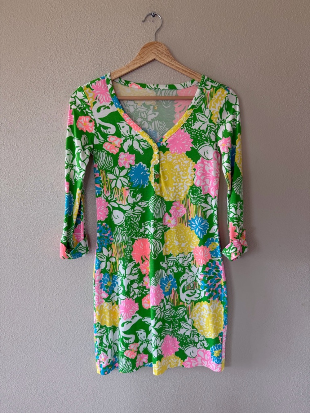 Lilly Pulitzer Palmetto Dress in Hibiscus Stroll Green Pink Floral Pima Cotton